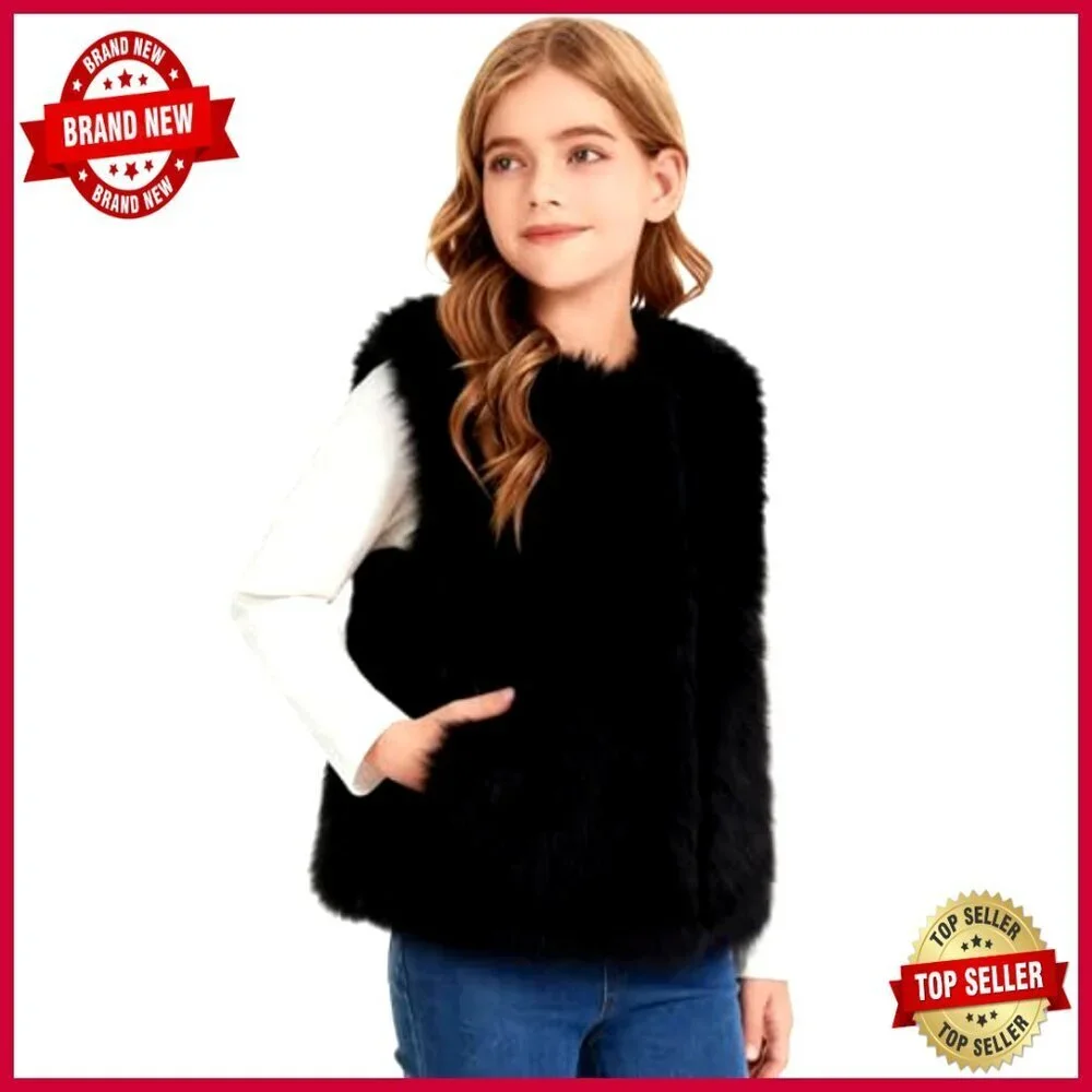 Girls Faux Fur Vest Sleeveless Fluffy Jacket Warm Winter Fuzzy Waistcoat